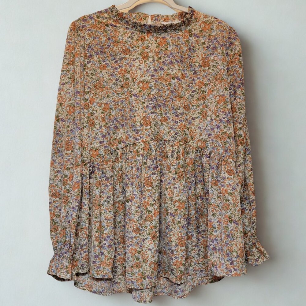 Chic Soul Floral Babydoll Blouse (Size: 1X)